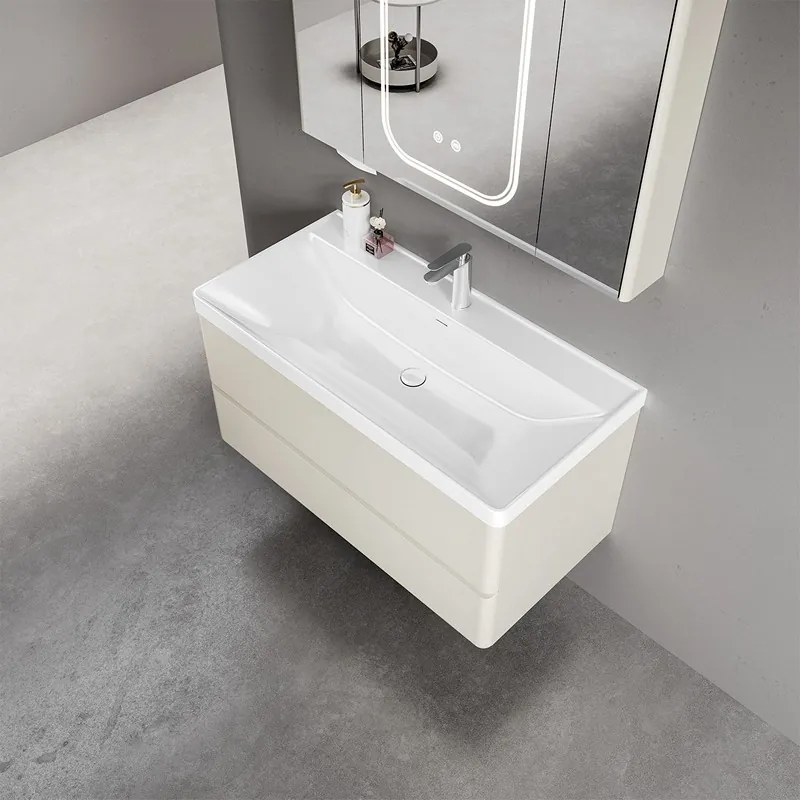 Mobile bagno 100 cm lavabo integrato e specchio contenitore | KAM-SM100 - KAMALU