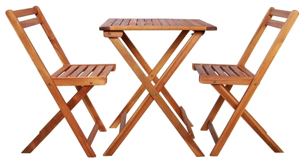 Set da bistrot 3 pz pieghevole in legno massello di acacia