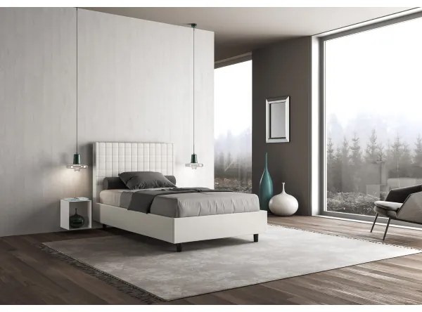 Letto matrimoniale francese contenitore imbottito 140x200 similpelle bianco Sunny