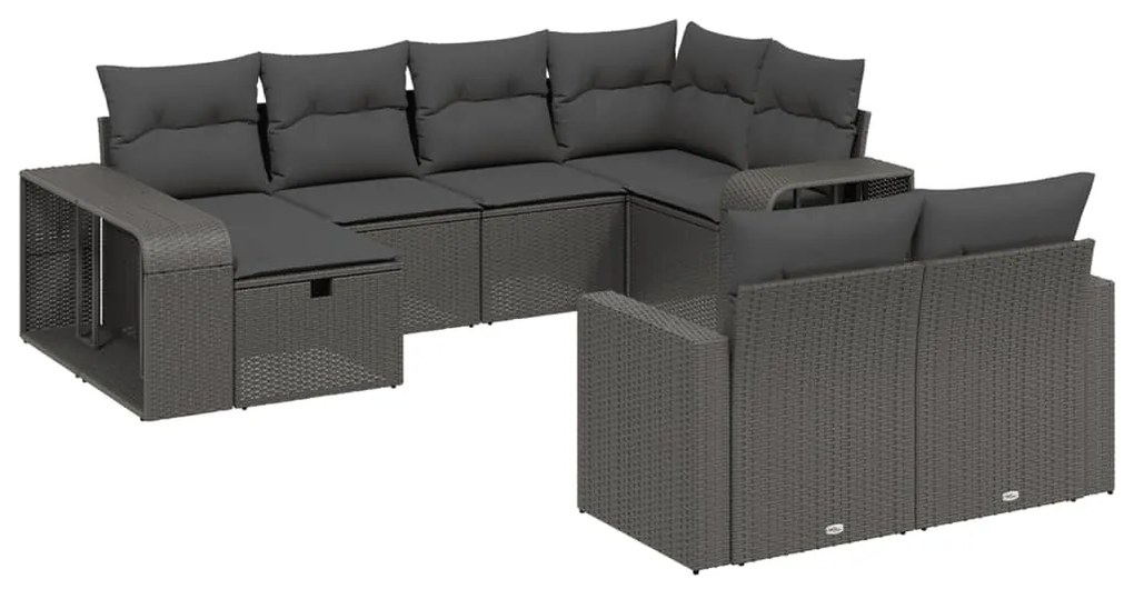 Set divani da giardino 10pz con cuscini in polyrattan nero