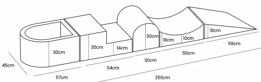 Gioco per psicomotricità turchese in velluto a coste 5 pz altezza totale 30 cm 250x45 cm Montessori – Meowbaby
