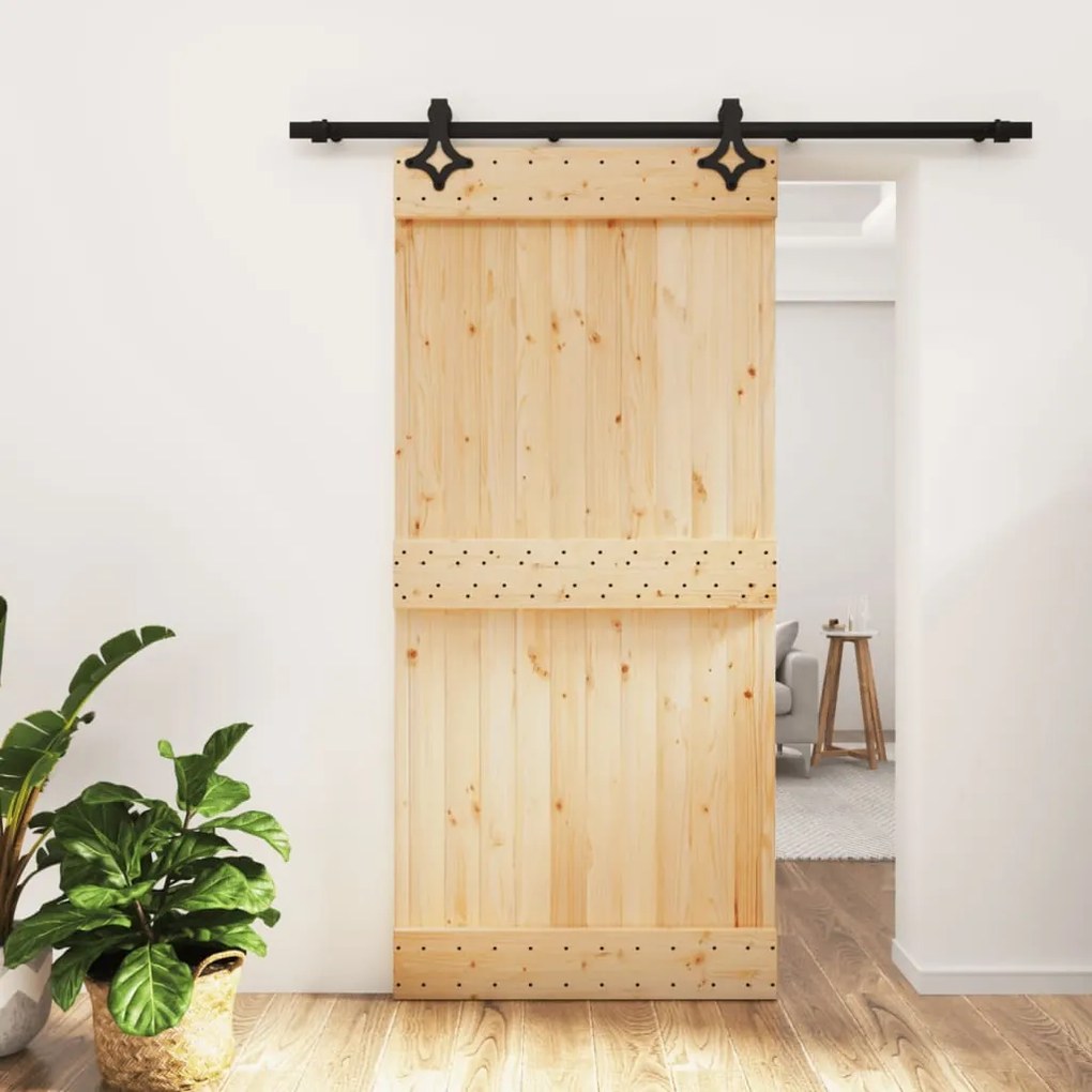 Porta Scorrevole Con Set Hardware 95x210 Cm Legno Massello Pino /