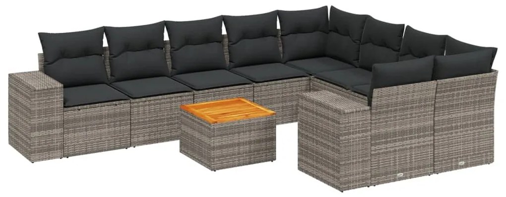 Set Divano da Giardino 10 pz con Cuscini Grigio in Polyrattan