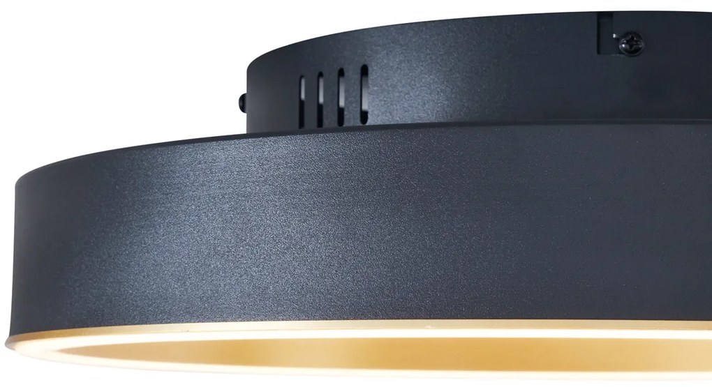 Plafoniera di design nera con oro 40cm incl. LED con interruttore a 3 vie - Ingo