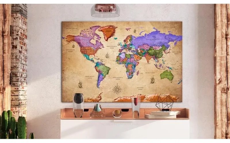 Quadri di sughero  Colourful Travels (1 Part) Wide [Cork Map]  Larghezza x Altezza Home decor 120x80