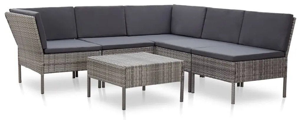 Set Divani da Giardino 6 pz con Cuscini in Polyrattan Grigio