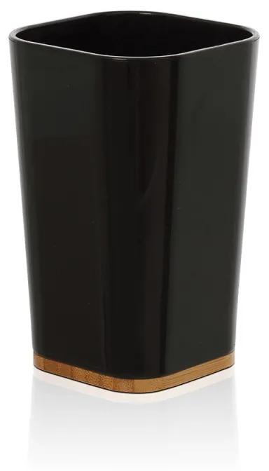 Porta spazzolini in finitura nera opaca con dettagli in bamboo