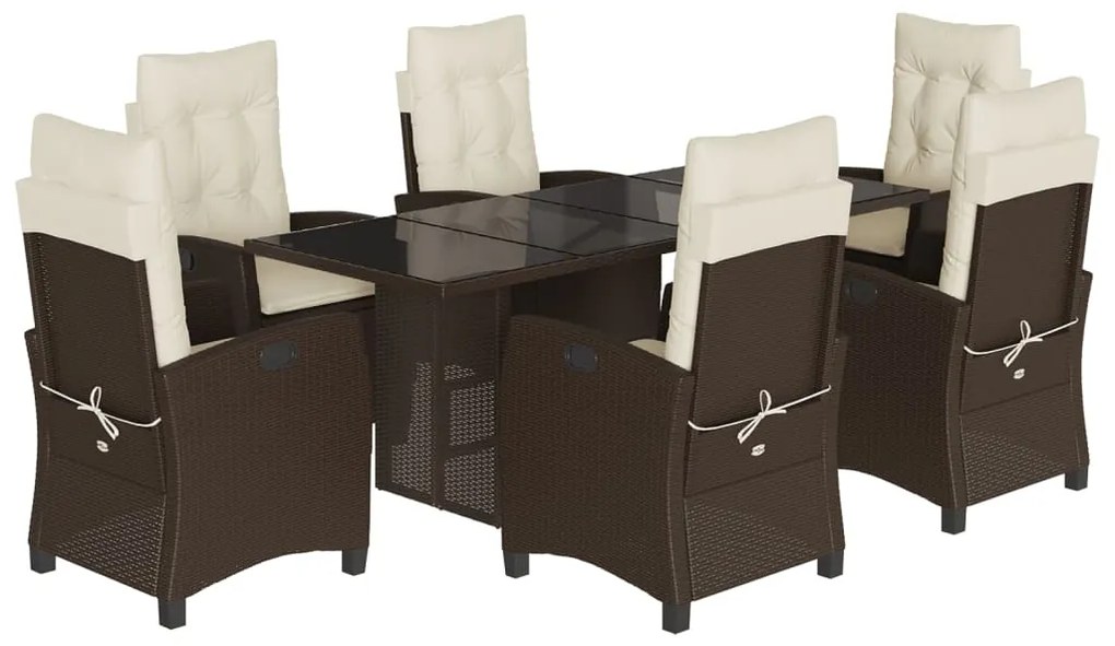 Set da pranzo da giardino 7pz con cuscini in polyrattan marrone