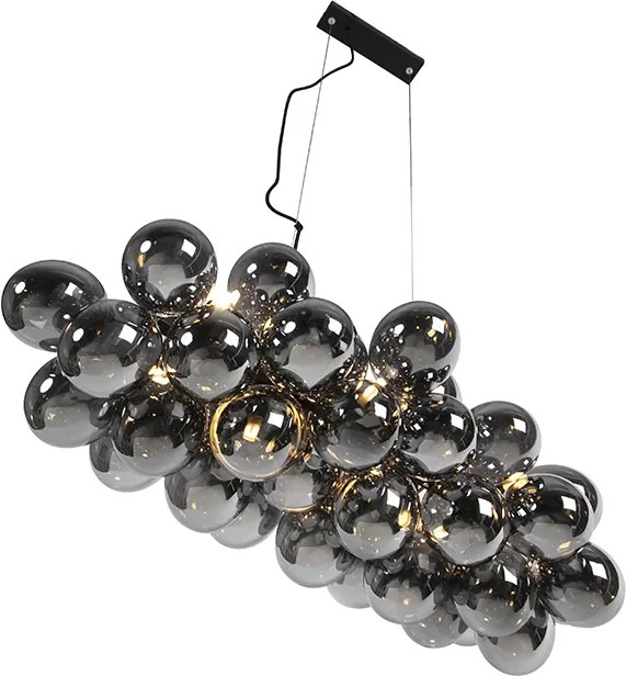 Lampada a sospensione smart nera con vetro fumé 8 luci con Zigbee G9 - Uvas