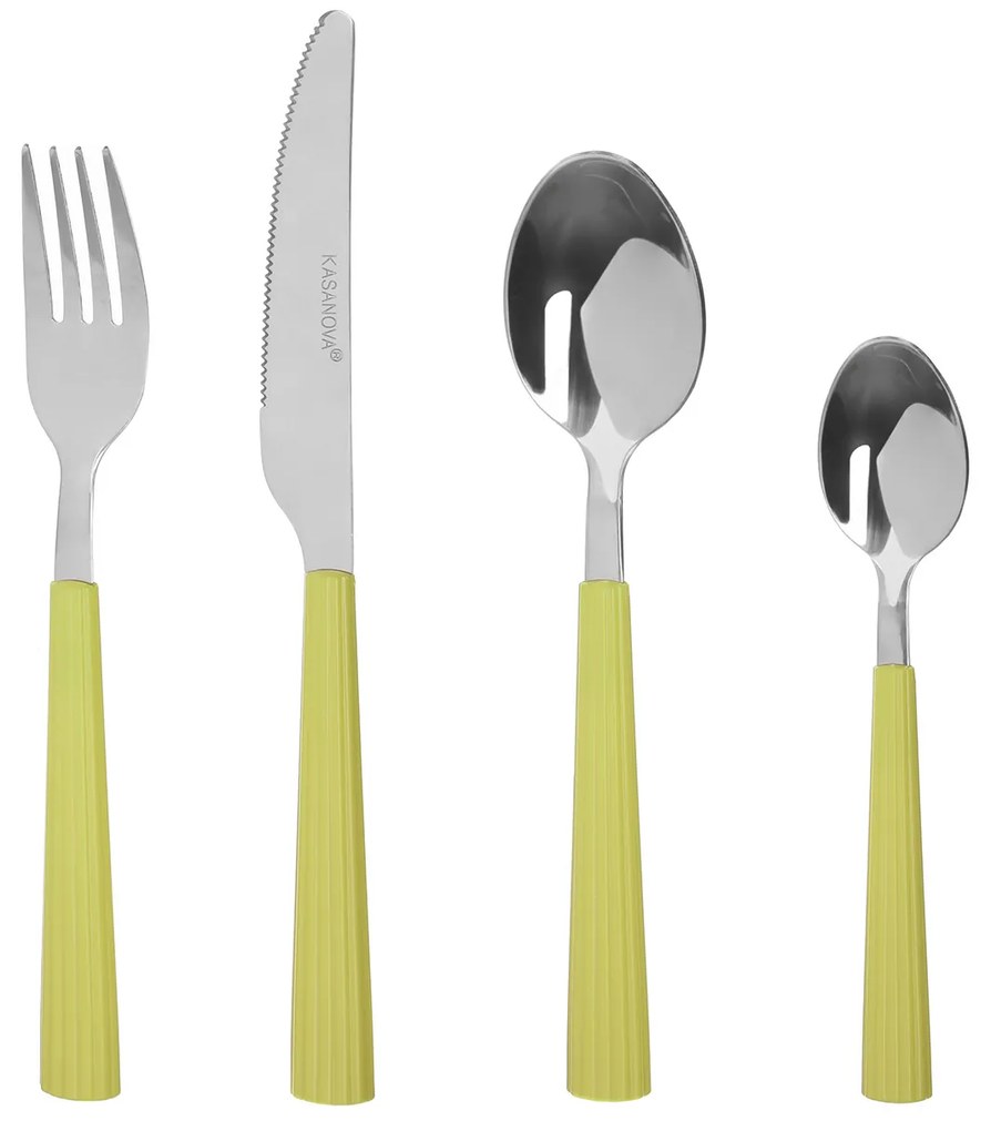 Set 16 posate in acciaio manico verde Stripes