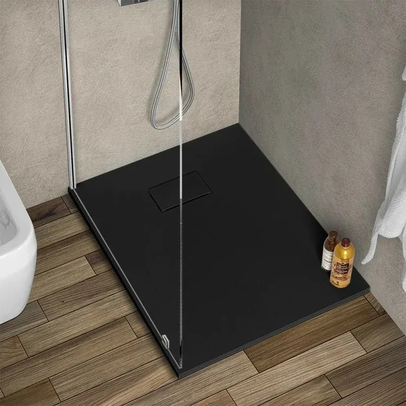 Piatto doccia 70x100 in resina nero effetto pietra riducibile Agorà