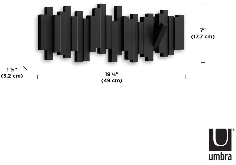 Appendiabiti da parete in plastica nera Sticks - Umbra