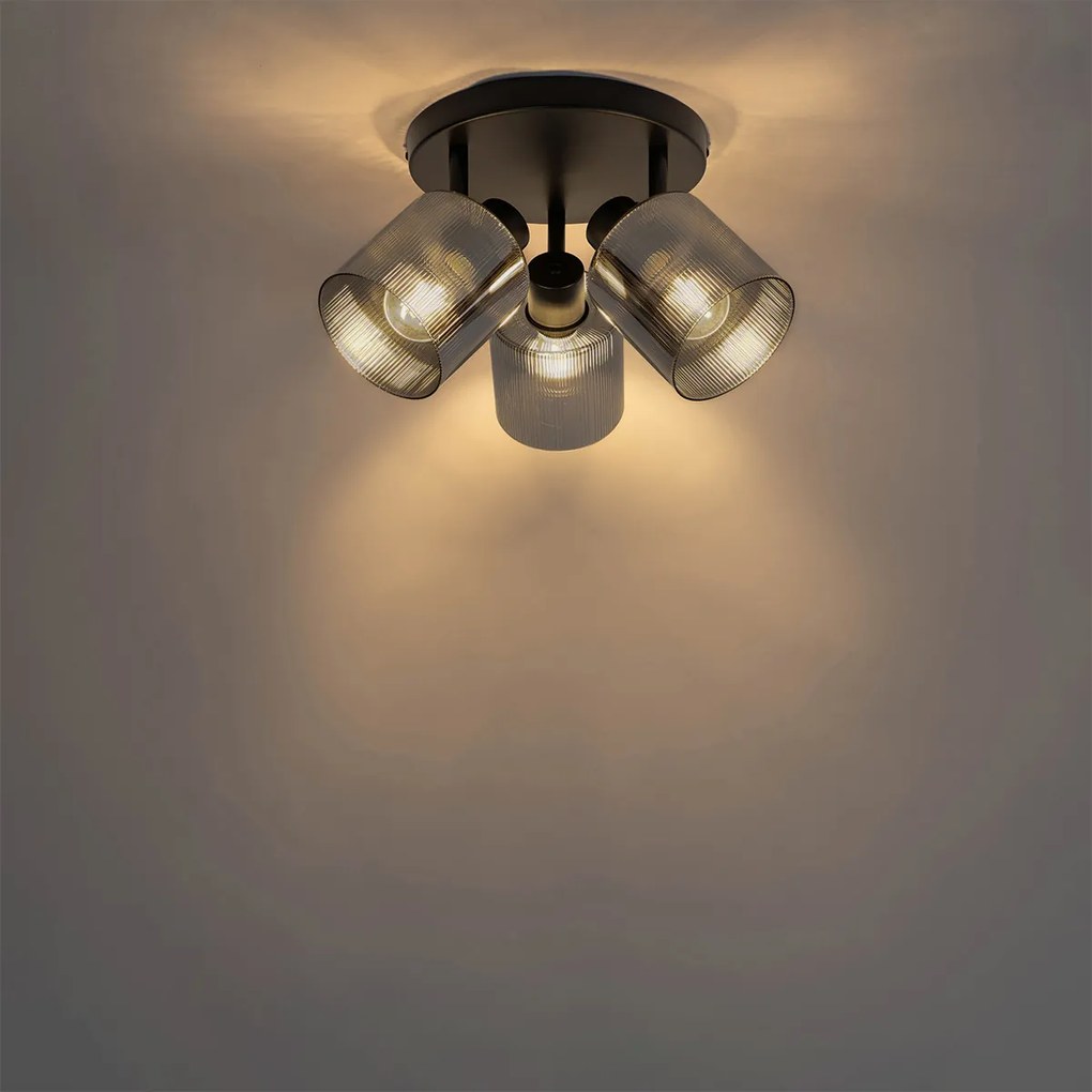 Faretto da soffitto nero con vetro fumé rotondo 3 luci orientabili - Laura