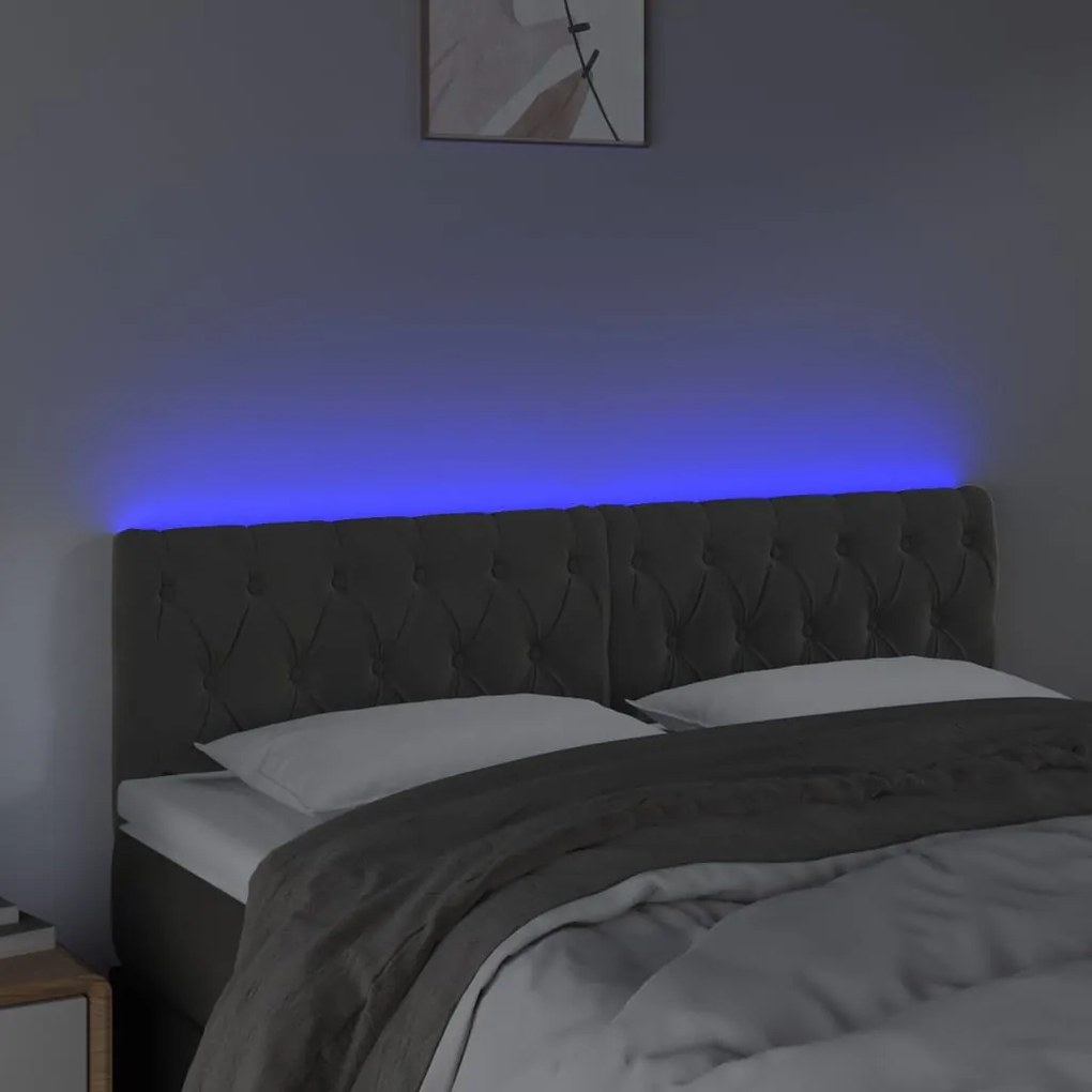 Testiera a led grigio scuro 144x7x78/88 cm in velluto