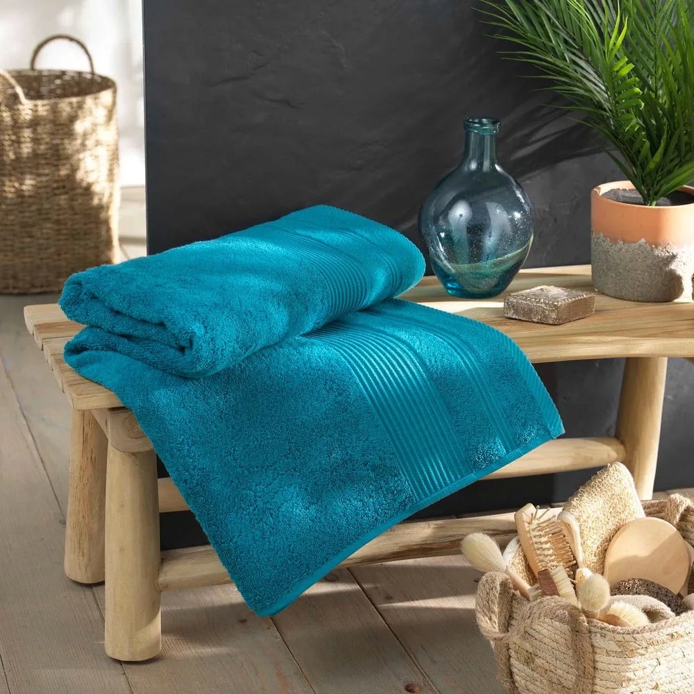 Asciugamano blu in spugna di cotone 90x150 cm Tendresse - douceur d'intérieur