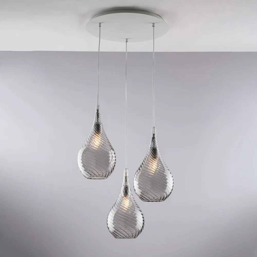 Lampadario Moderno Pluvia Metallo Grigio Fumè 3 Luci E27