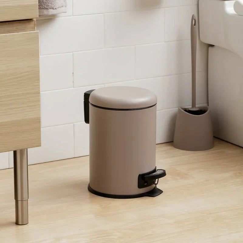 Pattumiera per bagno con pedale acciaio inox tortora e secchio interno con manico
