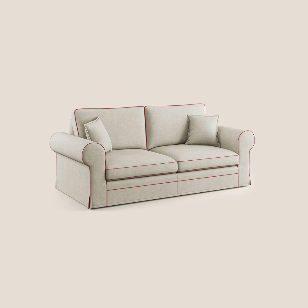 Lady divano classico bicolore in piuma d'oca realizzato con tessuto impermeabile T02 panna - rosso