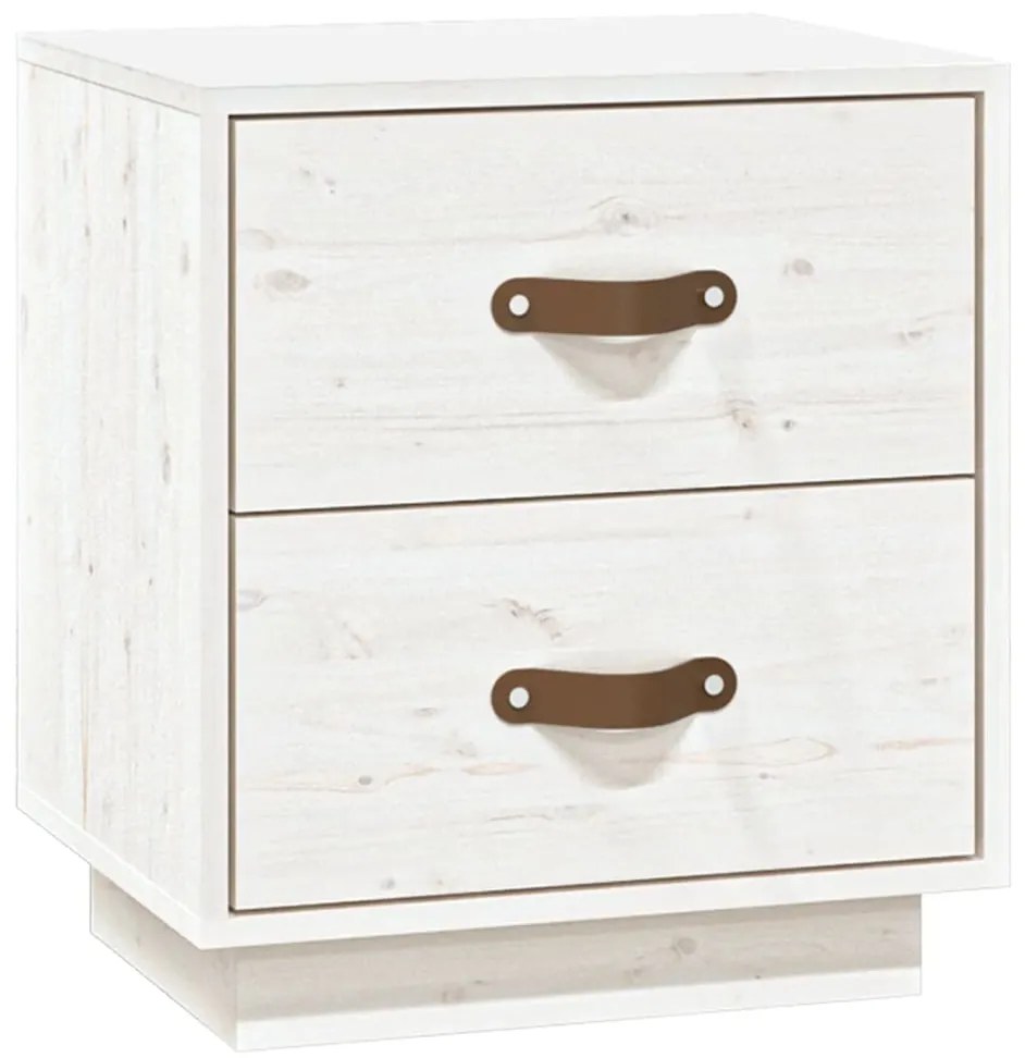 Comodino bianco 40x34x45 cm in legno massello di pino