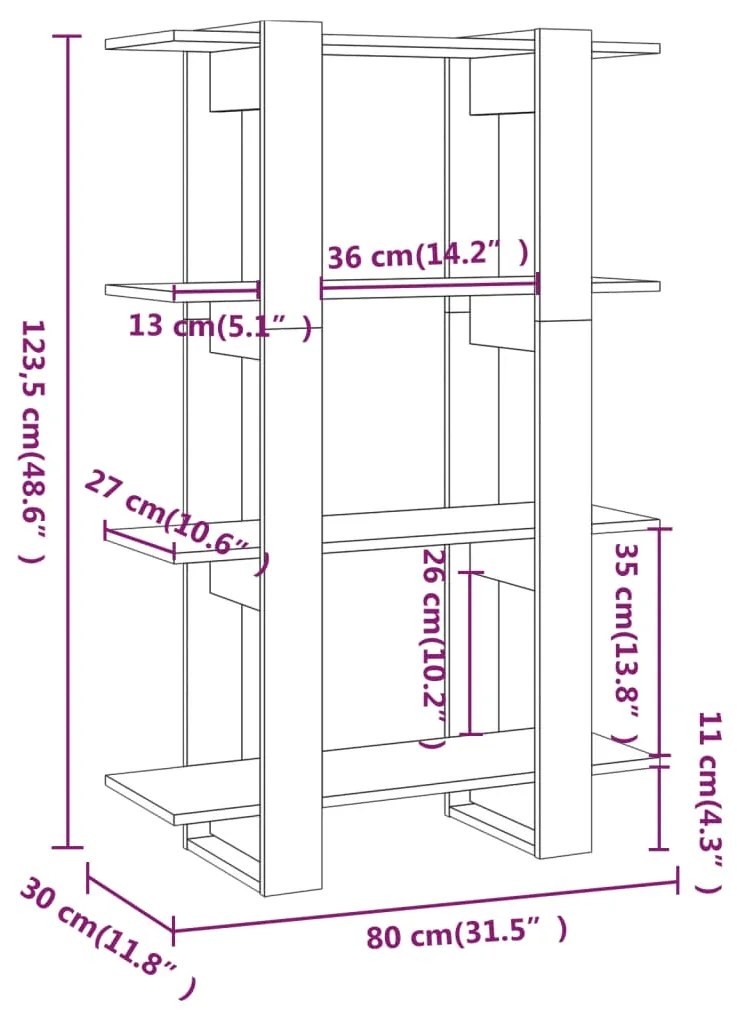 Libreria/Divisorio Rovere Fumo 80x30x123,5 cm