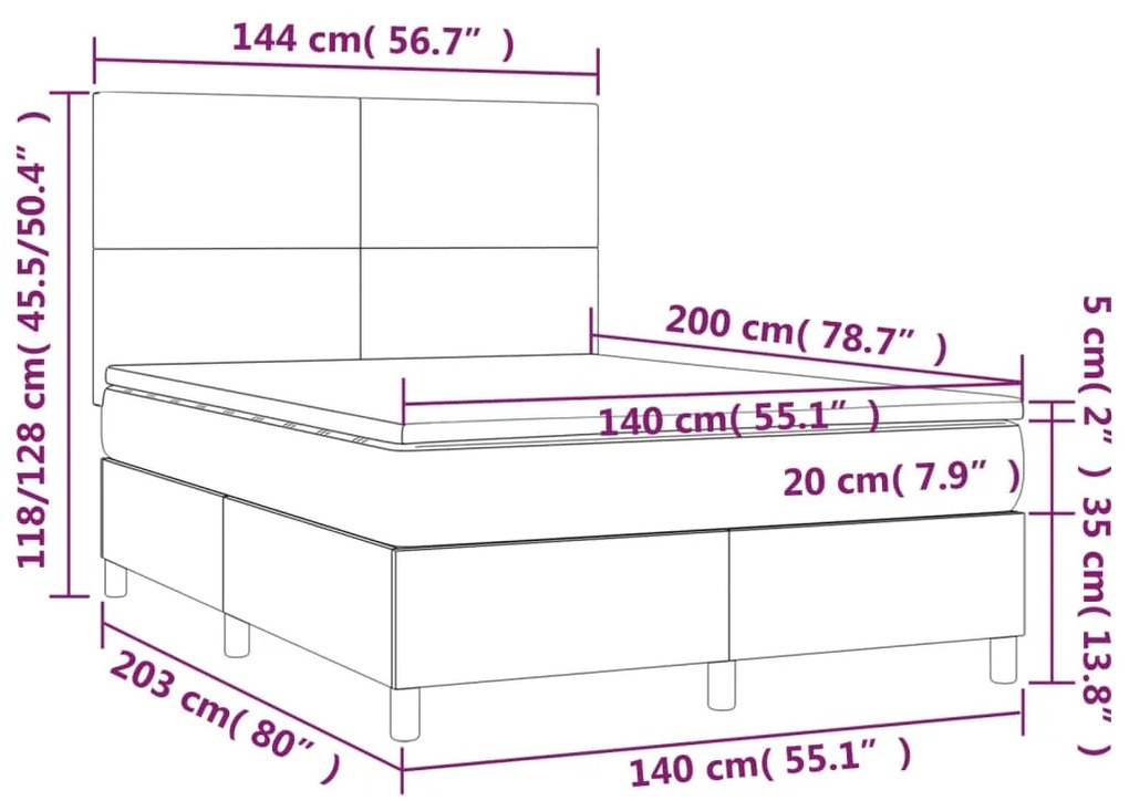 Giroletto a Molle con Materasso Tortora 140x200 cm in Tessuto