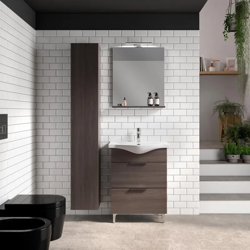 Mobile bagno da terra con lavabo L 65 x H 75 x P 46 cm legno noce 2 cassetti per vasca centrale Jnka