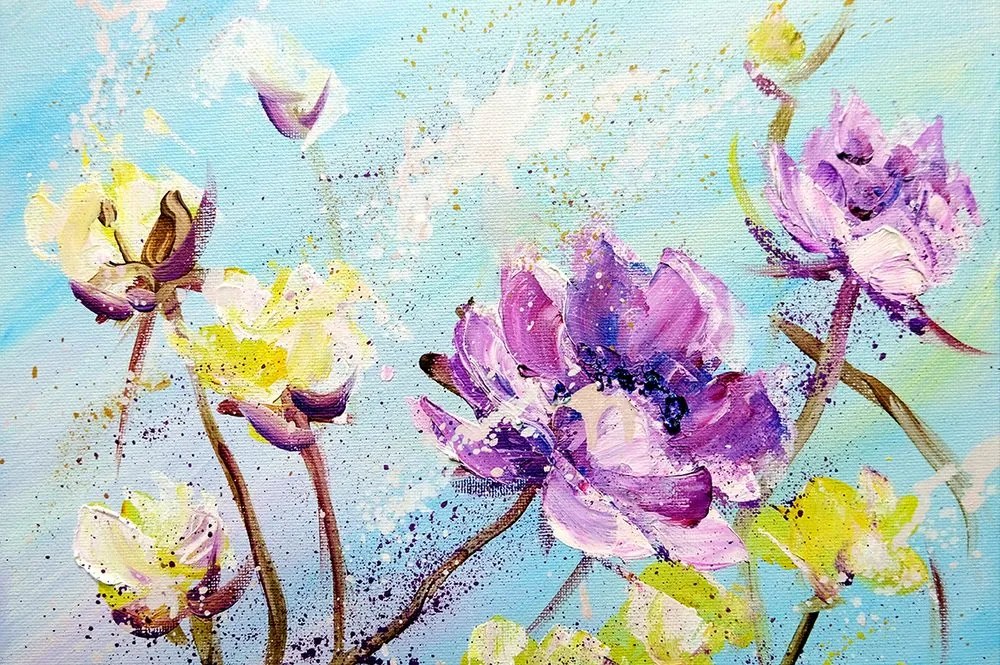 Carta da parati – Fiori viola e gialli dipinti
