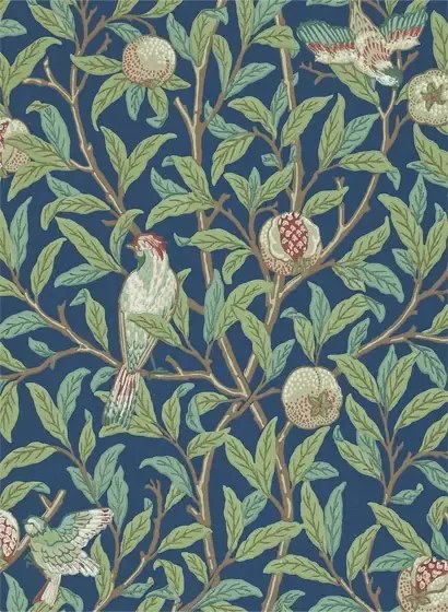 Morris & Co Carta da parati Bird & Pomegranate - Blue/ Sage