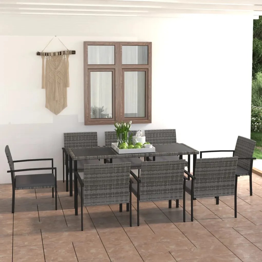 Set da pranzo da giardino 9 pz in polyrattan grigio