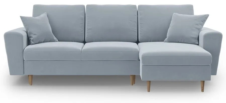 Divano angolare azzurro allungabile e con contenitore con rivestimento in velluto Kyoto – Cosmopolitan Design