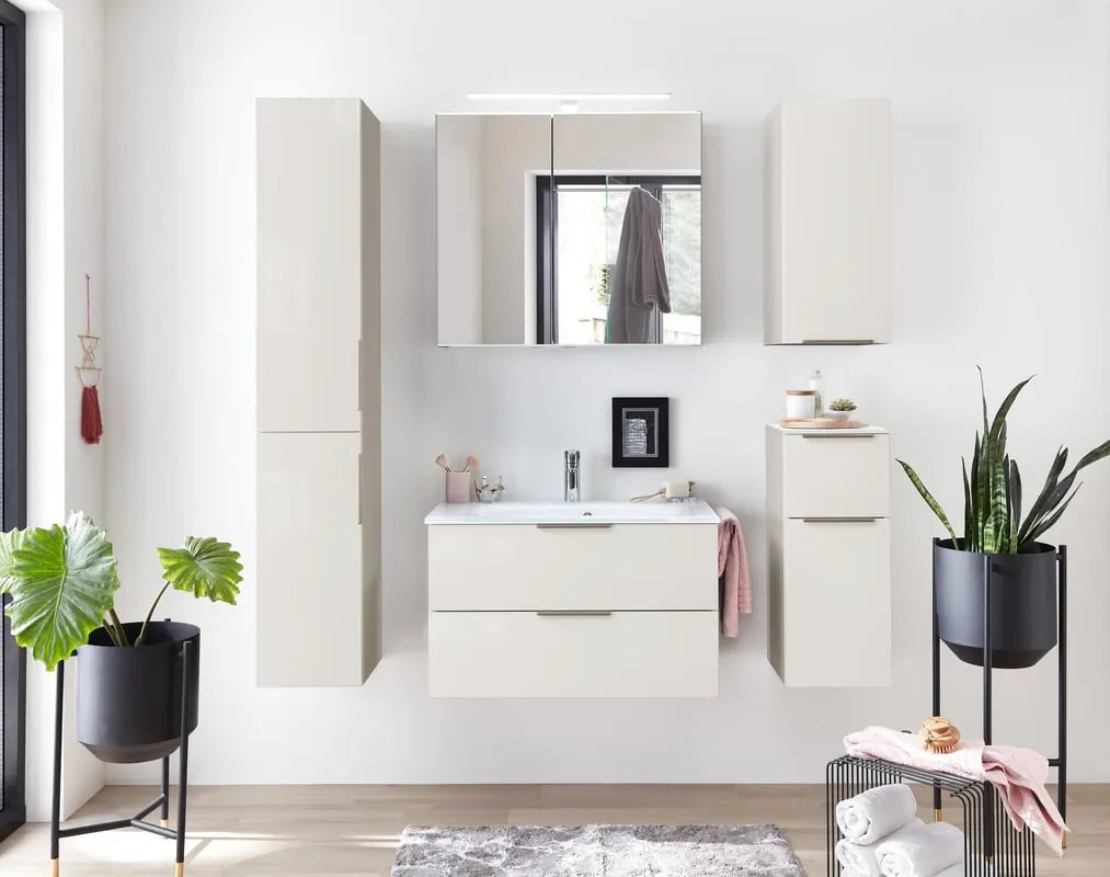 Specchio Contenitore Con Illuminazione bianco lucido H 70 x L 80 cm