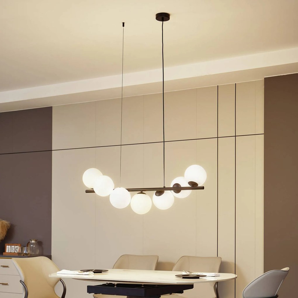 Lampada a sospensione in vetro Isandro Lucande, dimmerabile, Nero, Soggiorno / Sala da pranzo, Metallo, Design, Lampada a sospensione