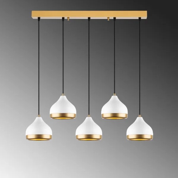 Lampadario a sospensione su cavo YILDO 5xE27/40W/230V bianco/oro