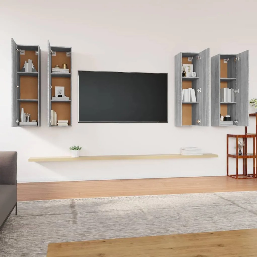 Mobili tv 4 pz grigio sonoma 30,5x30x110cm in legno multistrato