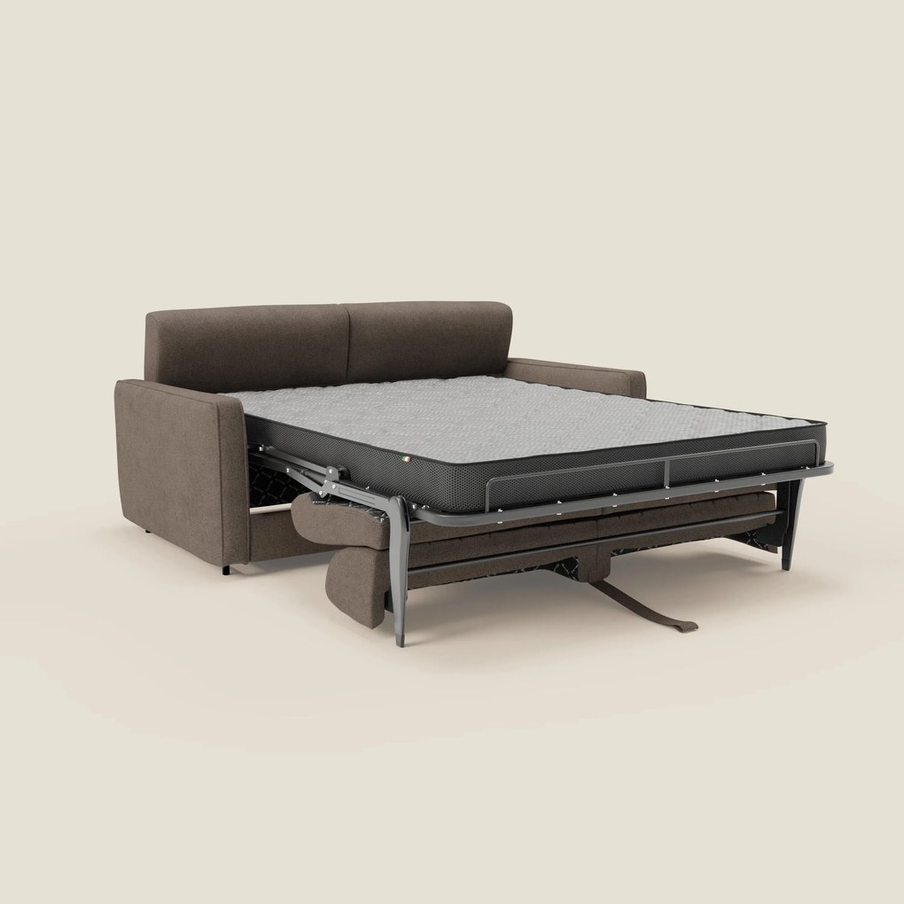 Nivon Divano letto moderno materasso H16 cm con poggiatesta in tessuto impermeabile T25 marrone