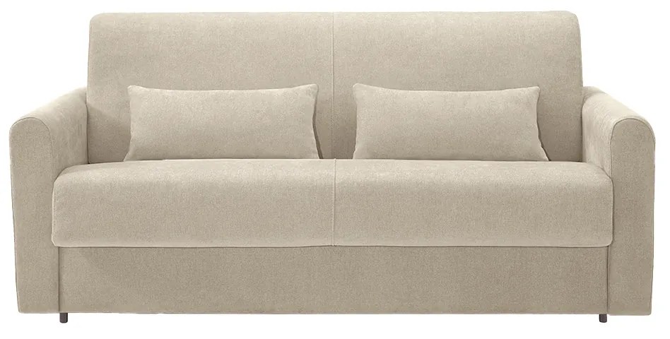 Divano letto 3 posti in tessuto effetto velluto beige con materasso 13 cm LETTO