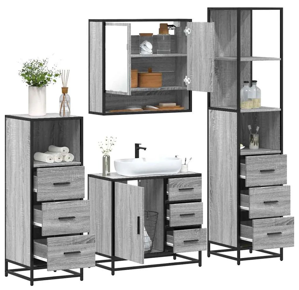 Set Mobili Da Bagno 4 Pz Grigio Sonoma İn Legno Multistrato /