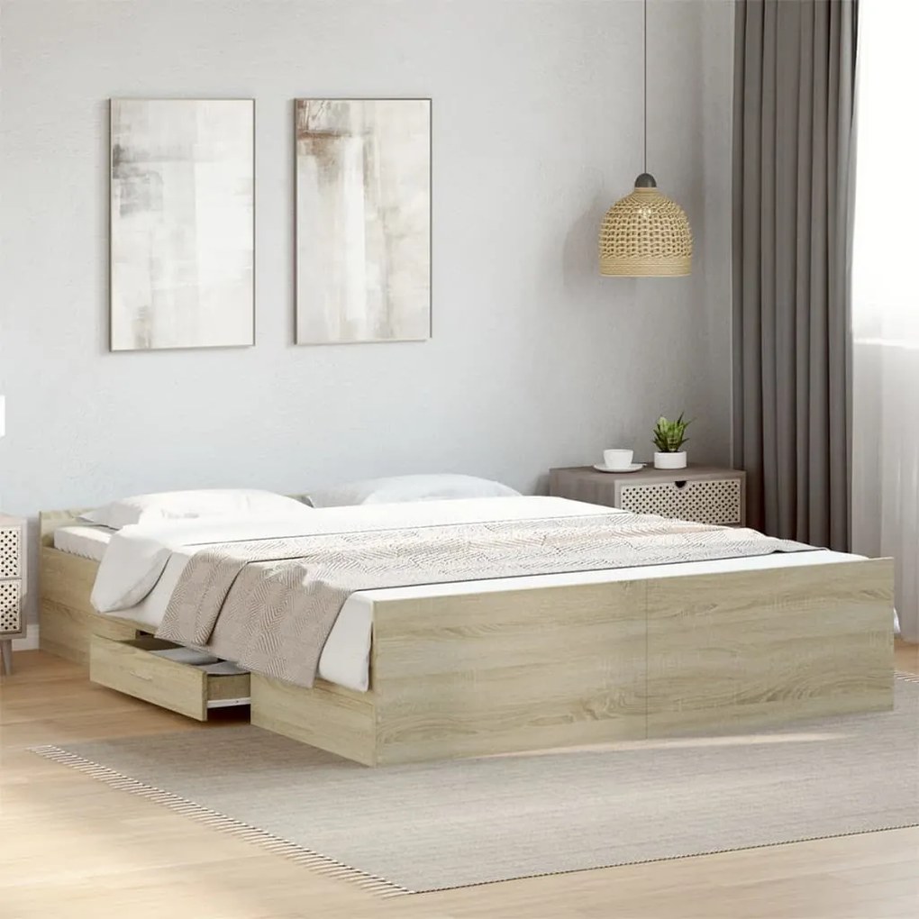 Giroletto cassetti rovere sonoma 140x200 cm legno multistrato