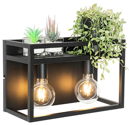 Applique da parete industriale nera con mensola 2 luci - Cage Rack