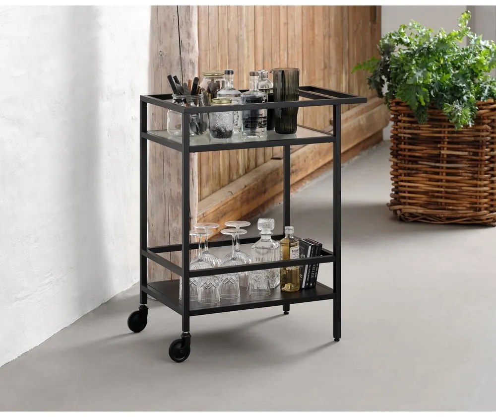 Tavolo da portata in vetro su ruote 42x70 cm Bronco - Unique Furniture