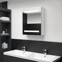 Armadietto Bagno con Specchio e LED Bianco Lucido 50x14x60 cm 326486