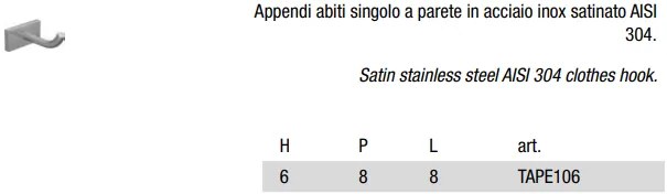 Antonio Lupi Tape106 Appendiabiti A Parete in acciaio Inox Satinato