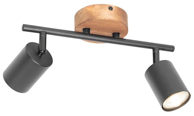 Faretto industriale nero con legno inclinabile 2 luci - Jeana