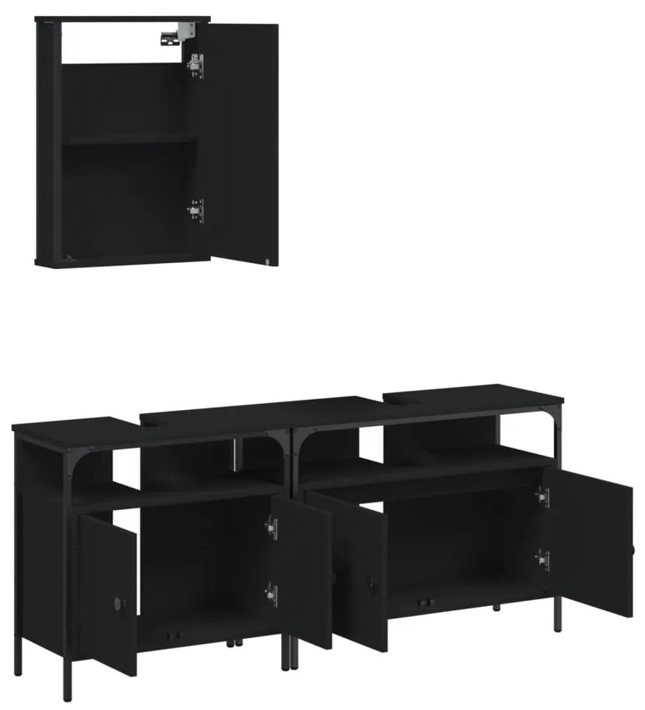 Set mobili da bagno 3 pz nero in legno multistrato