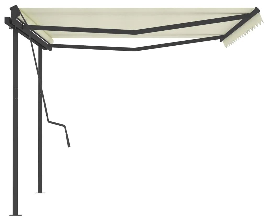 Tenda da Sole Retrattile Manuale con Pali 4,5x3,5 m Crema