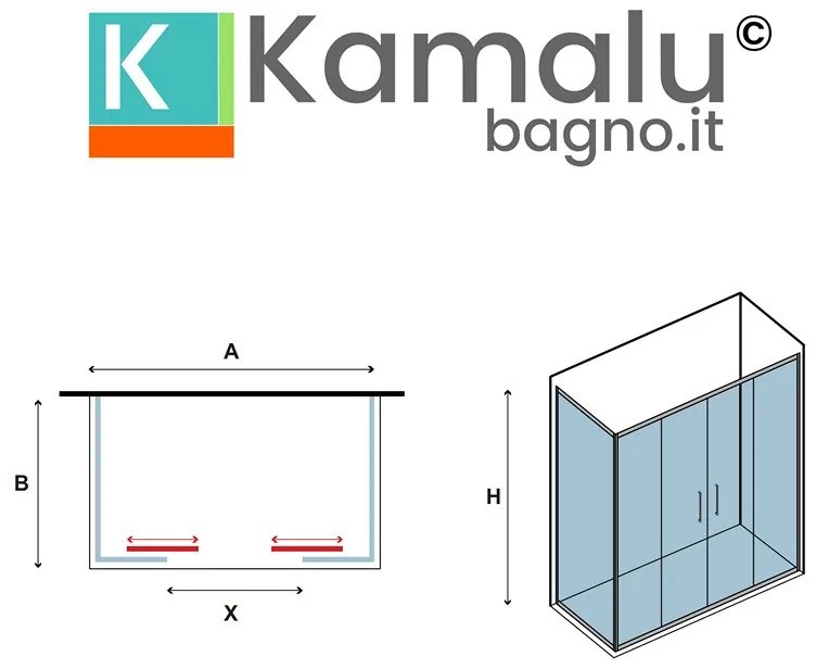 Kamalu - Box doccia 70x200 telaio argento opaco doppio scorrevole | KE-6000A