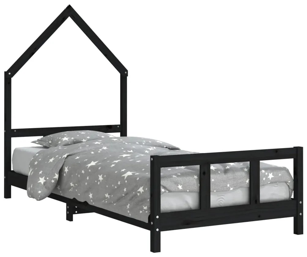 Giroletto per bambini nero 90x190 cm in legno massello di pino