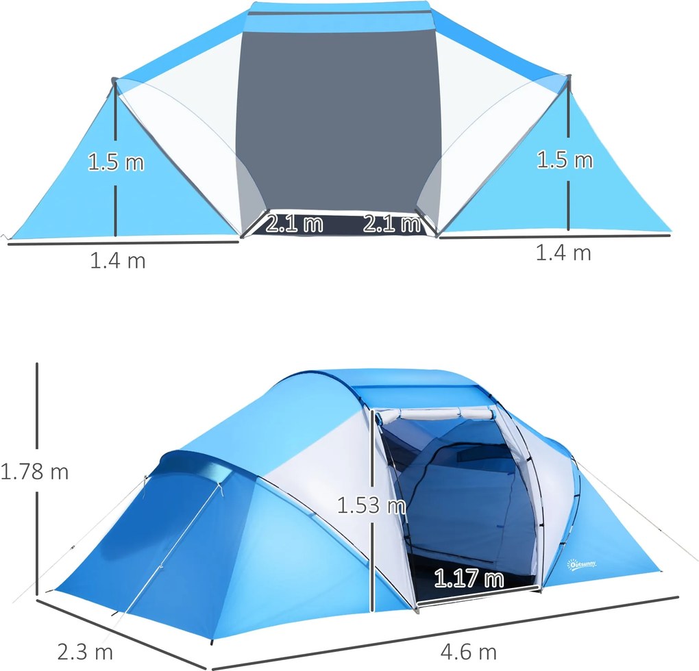 Tenda da Campeggio per 6 Persone 460x230x195 cm...