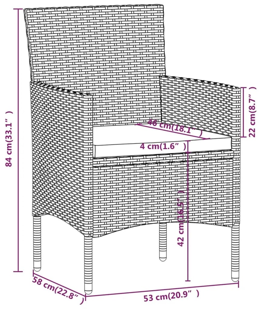 Set Bistrot da Giardino 5pz Polyrattan e Vetro Temperato Grigio