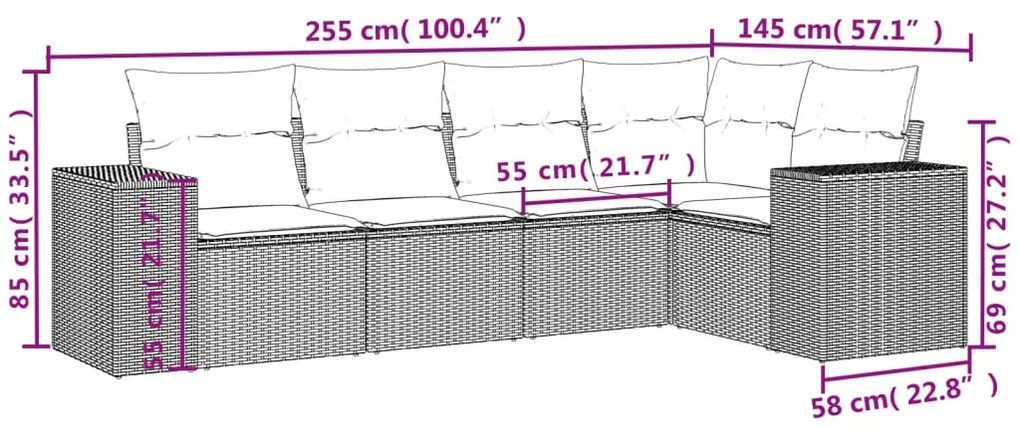 Set Divani da Giardino 5 pz con Cuscini in Polyrattan Nero